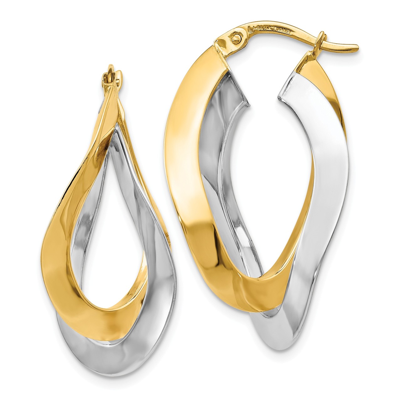Leslie's 14k Two-tone Gold Polished Oval Twisted Hoop Earrings LE1671 ...